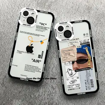 Moda Retro etiket Popüler Barkod Telefon Kılıfı İçin iPhone 13 12 11 14 15 Pro Max XSMAX X XR 14 15 Artı Lüks Temizle Yumuşak Kapak
