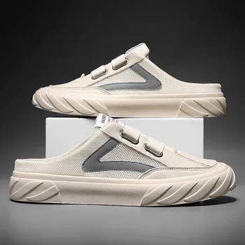 Moda Örgü Yarım Terlik erkek Trend sandaletler ve terlikler Baotou Yarım Terlik Oyulmuştur Nefes erkek ayakkabıları