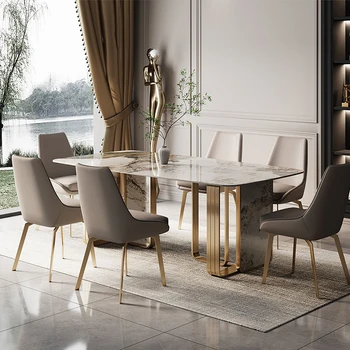 Modern basit dikdörtgen müzakere masa İtalyan high-end pürüzsüz kaya masa ve sandalye kombinasyonu mobilya özel toptan