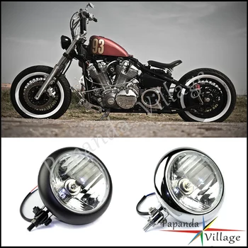 Motosiklet H4 12 V 60/55 W Retro Farlar Için Harley Sportster XL 800 1200X650 CB750 Cafe Racer Bobber Chopper Siyah / Krom