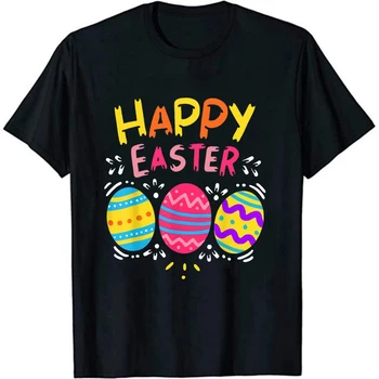 Mutlu Paskalya Günü Renkli Yumurta Avcılık Sevimli T-Shirt Hipster Paskalya Kısa Kollu Unisex Paskalya Yumurtaları Grafik Üst Tee Gömlek