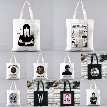 Nevermore Akademi Çarşamba Addams Eko Bez Çantalar Kadınlar için alışveriş çantası Kadın Eko Çanta Büyük Kanvas Çanta Kullanımlık alışveriş çantası