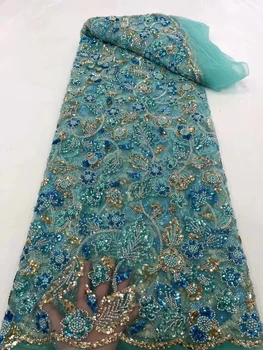 Nijerya zarif çok renkli pullu işlemeli tül kumaş, high-end işlemeli dantel düğün elbisesi parti elbise dantel kumaş