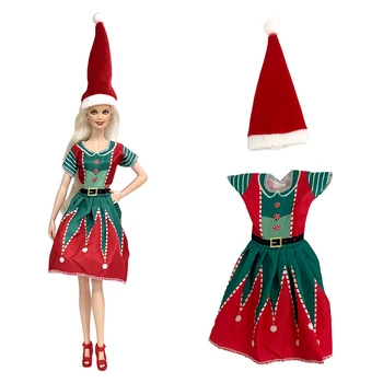NK Yeni 1 Takım Noel Elbise+Şapka Moda Giyim barbie bebek Noel Partisi Cosplay Kıyafetler kız 1/6 Bebek Giyinmek Oyuncaklar