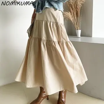Nomıkuma Kore Şık Bahar Rahat A-line Etekler Bayan Moda Yüksek Bel Patchwork Etek Faldas Mujer Moda 2023 Yeni Dipleri