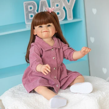 NPK 28 inç Büyük Yürümeye Başlayan Boyutu Zaten Boyalı Bitmiş Yeniden Doğmuş Bebek Raya Gülümseme Bebek 3D Cilt Görünür Damarlar Koleksiyon Sanat Bebek