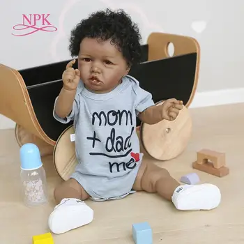 NPK 56 CM 100 % el yapımı yumuşak tam vücut silikon detaylı boyama koleksiyon yeniden doğmuş bebek Afrika Amerikan bebek