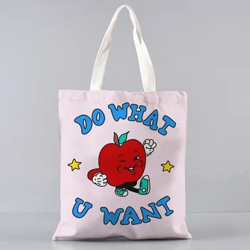 Olumlu Düşünme Baskılı Çanta Kız Omuz alışveriş çantası Bayan Kanvas Çanta Tote Çanta Selflove Alışveriş Kadın Harajuku Alışveriş
