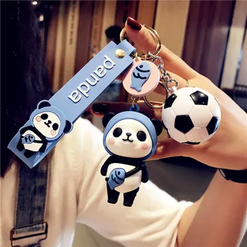 Panda Futbol Esnek Tutkal Bebek PVC Anahtar Kolye Süper Yangın Ayı Anahtarlık Toptan