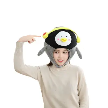 Penguen Cosplay Peluş Şapka Hayvan Kostüm Kabarık Sevimli Pengsoo Bebek Hayvan Başlık Maskot Cadılar Bayramı Kostüm Sıcak Tutmak Kap