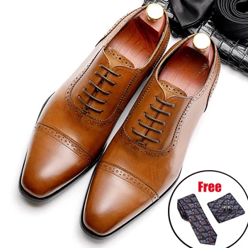 Phenkang Erkekler Hakiki deri ayakkabı Adam Iş Elbise Klasik Tarzı Kahve Siyah Lace Up Sivri Burun Ayakkabı Erkekler İçin Oxford Ayakkabı