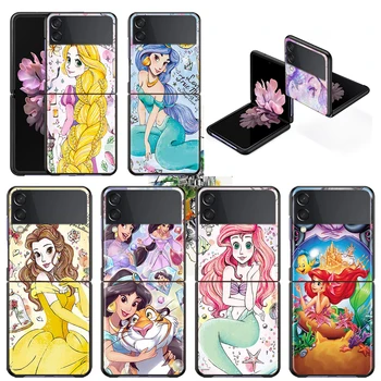 Prenses Güzel Anime Darbeye Dayanıklı Kapak Samsung Galaxy Z Flip 4 3 5G Sert Siyah telefon kılıfı Parçalı koruyucu kapak Fundas