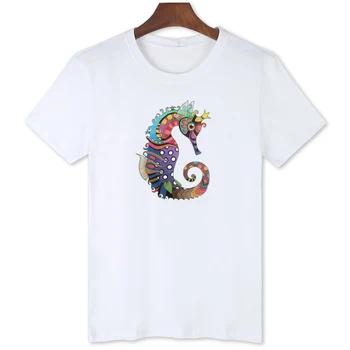Renkli Hipokampus japonicus hoş T-Shirt erkek plaj rahat kişilik en tees Rahat ve nefes gömlek B1-36
