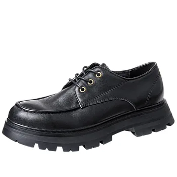 Retro Yuvarlak Ayak deri ayakkabı Erkek Ayakkabı İngiliz Tarzı Kalın Alt El Yapımı Işadamı rahat ayakkabılar Erkekler Için Lüks Oxfords