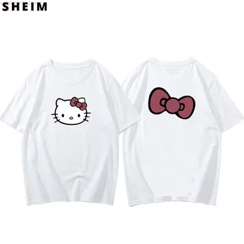 Sanrio Hello Kitty Y2K Pamuk Estetik Elbise Grafik T Shirt kadın Üstleri Kadın 2022 Büyük Boy Kadın Beyaz Siyah Tişörtleri