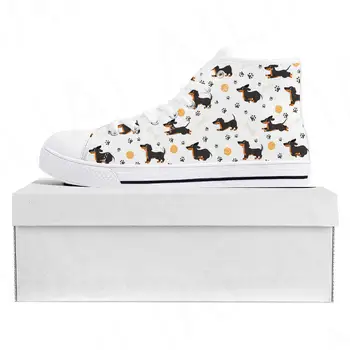 Sevimli Dachshund Pet Köpek Yüksek Top yüksek kaliteli ayakkabılar Mens Womens Genç Kanvas Sneaker Rahat Çift Ayakkabı Özel Ayakkabı Beyaz