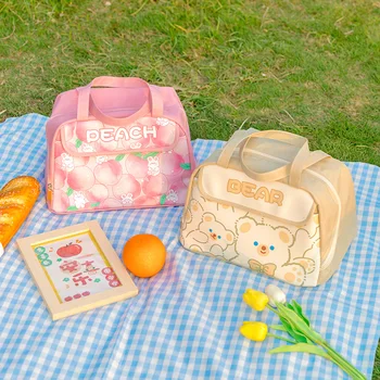Sevimli Taşınabilir Öğle Yemeği Çantası Karikatür Termal Öğle Yemeği Çantası Piknik Malzemeleri Öğle Yemeği Çantaları Kadınlar Kız Çocuklar için Su Geçirmez Kawaii Bento Çantaları