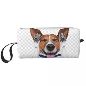 Seyahat Komik Köpek Jack Russell Terrier makyaj çantası Taşınabilir Pet Kozmetik Makyaj Organizatör Kadınlar için Güzellik Depolama Dopp Kiti Durumda