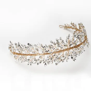 SLBRIDAL El Yapımı INS Tarzı Kristal Rhinestones gelin tacı Kafa Bandı Düğün Taç saç aksesuarları Nedime Kadınlar Takı