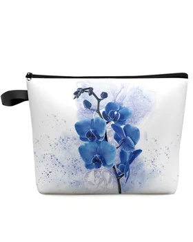 suluboya mavi çiçek phalaenopsis Özel Seyahat Kozmetik Çantası Taşınabilir makyaj kutusu Çantası Kadın Su Geçirmez kalem Kutusu