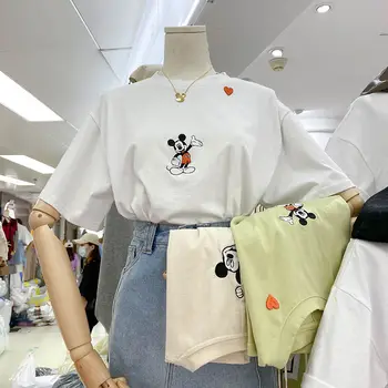 Süper Popüler kısa kollu tişört Giyim 2022 Disney Yeni Kore Tarzı Moda Basit Mickey Gevşek Kolay Eşleşen Giyim