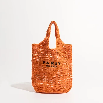 tasarımcı harfler içi boş hasır çanta lüks kağıt dokuma kadın omuz çantaları el yapımı yaz plaj büyük tote çanta rahat çanta