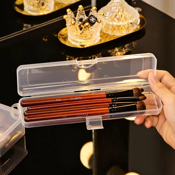 Taşınabilir makyaj fırçası düzenleyici Kapaklı saklama kutusu Şeffaf kaş kalemi Sofra Çubuklarını Kozmetik Organizasyonu