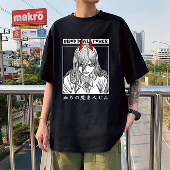 Testere Adam Anime T Shirt Kadın 90s Vintage Güç Kafa Posteri Streetwear Kısa Kollu Siyah Pamuk Kore Stilleri T-shirt