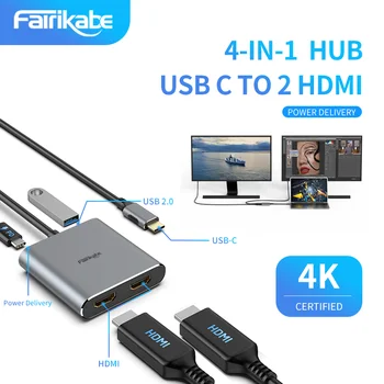 USB C Çift HDMI Hub 4 in 1 4K Usb Adaptörü Usb C Hdmı Video Dönüştürücü USB C 2 HDMI USB Hub Mac iPad Uyumlu Tip C Hub