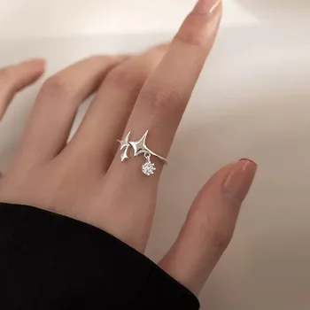 VENTFİLLE Gümüş Renk Yüzük Kadınlar Kız Hediye için Parlayan Yıldız Püskül İşaret Parmağı Serin Kristal Takı 925 Damga Dropship
