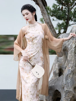 Vintage Zarif Elbise Kolsuz Baskı Cheongsam 2023 Yeni Kadın Yaz Çin Qipao Elbiseler Bayan Elbise Moda Vestidos