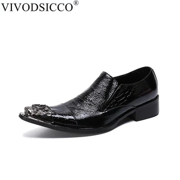 VIVODSICCO Tasarımcı Zincirler Erkekler Elbise Ayakkabı Düğün Parti Resmi Ayakkabı Siyah Hakiki Deri erkek resmi ayakkabı Erkek Artı Boyutu