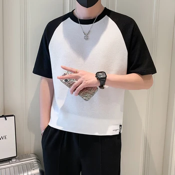 Yaz Erkek T Shirt Harajuku Yarım Kollu O Boyun Kore Moda Retro Tees Vintage Japonya Tarzı Kontrast Shirt Giyim D247
