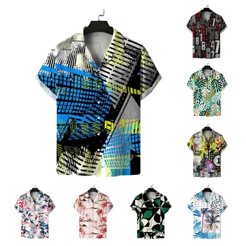 Yaz Tees Yeni Rahat kısa kollu tişört Moda Baskı Gömlek Hawaii Tatil Gömlek erkek Parti Giyim Tek Göğüslü Üstleri 2023