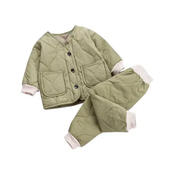 Yeni Kış Çocuk Sıcak Giysiler Tutmak sonbahar Çocuk Erkek Kız Kalınlaşmak pamuklu ceket Pantolon 2 adet / takım Bebek Bebek Rahat Eşofman
