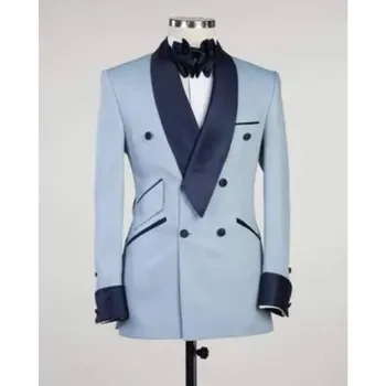 Yeni Mavi Şal Yaka erkek Slim Fit resmi takım elbiseler Custom Made Düğün Damat Balo Smokin Takım Elbise Blazer Adam İçin(1 * Ceket )