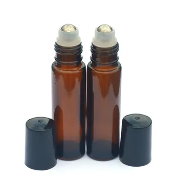 Yeni parfüm Rulo Cam Şişe uçucu yağ Boş Amber Kavanoz 10ml Roll-On örnek şişesi 10 adet
