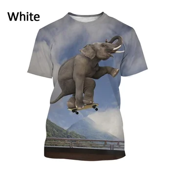 Yeni Yaz Fil 3D Baskı Yuvarlak Boyun Unisex T-shirt erkek Rahat Yuvarlak Boyun T-shirt Hayvan Fil Eğlenceli Kısa kollu