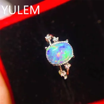 YULEM Vintage Gümüş Opal Yüzük Günlük Kullanım için 7mm * 9mm Parlak Opal Gümüş Yüzük 100 % Doğal Opal 925 Gümüş Opal Takı