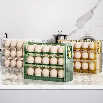 Yumurta Tutucu Yüksek Kapasiteli Anti-Çarpışma Zamanlayıcı Fonksiyonu Flip Tipi 3 Katmanlı Dikey Buzdolabı Yumurta Tepsisi Mutfak Aksesuarları