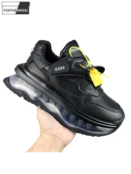 Yüksek Sokak Erkekler Yüksekliği Artan Kalın platform ayakkabılar Bahar Yeni İnek Bölünmüş Deri Kanca Döngü Sneakers Casual Joggers Ayakkabı
