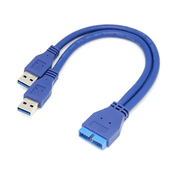 Çift 2 Port USB 3.0 Tip A Erkek 20 Pin Anakart Başlık Erkek kablo kordon adaptörü USB Uzatma kablosu