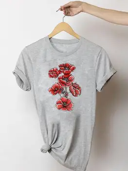 Çiçek Güzel Trend Sevimli 90s Yaz Tshirt Grafik T-Shirt Baskı Giyim Baskı Moda Kadın Kısa Kollu Üst Tee