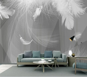 Özel duvar kağıdı modern siyah ve beyaz gri duvar basit 3D geometrik beyaz tüy oturma odası yatak odası arka plan duvar обои
