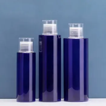 Şeffaf Vidalı Kapaklı Boş Plastik PET 100ML 200ML 250ML Mavi Kozmetik Toner Losyonu Doldurulabilir Şişe