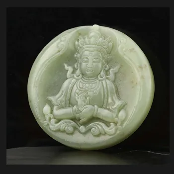 Eski Çin Doğal hetian Yeşim El Oyma heykeli buda guan yin endant # 36