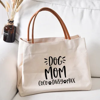 Köpek Anne Kişiselleştirilmiş bez alışveriş çantası Baskılı Çanta Hediye Köpek Severler için İş alışveriş çantası Kadın Bayan Plaj Çantası Dropshipping